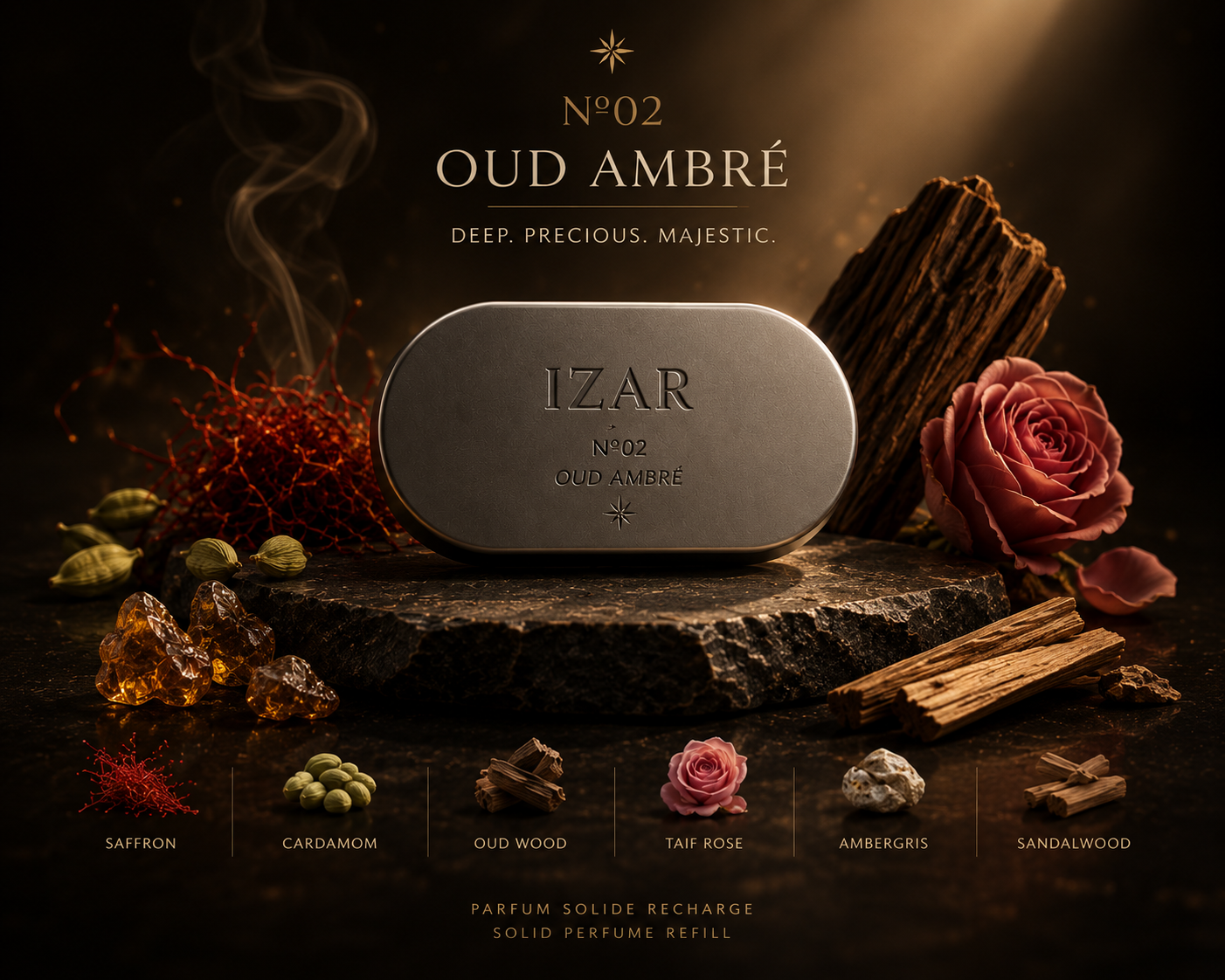 IZAR N°02 Oud Ambré – Parfum solide rechargeable